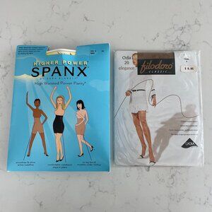 Spanx Hi Waist Power Panty & Filodoro Hose Bundle 2 Pieces New in Package Sz L